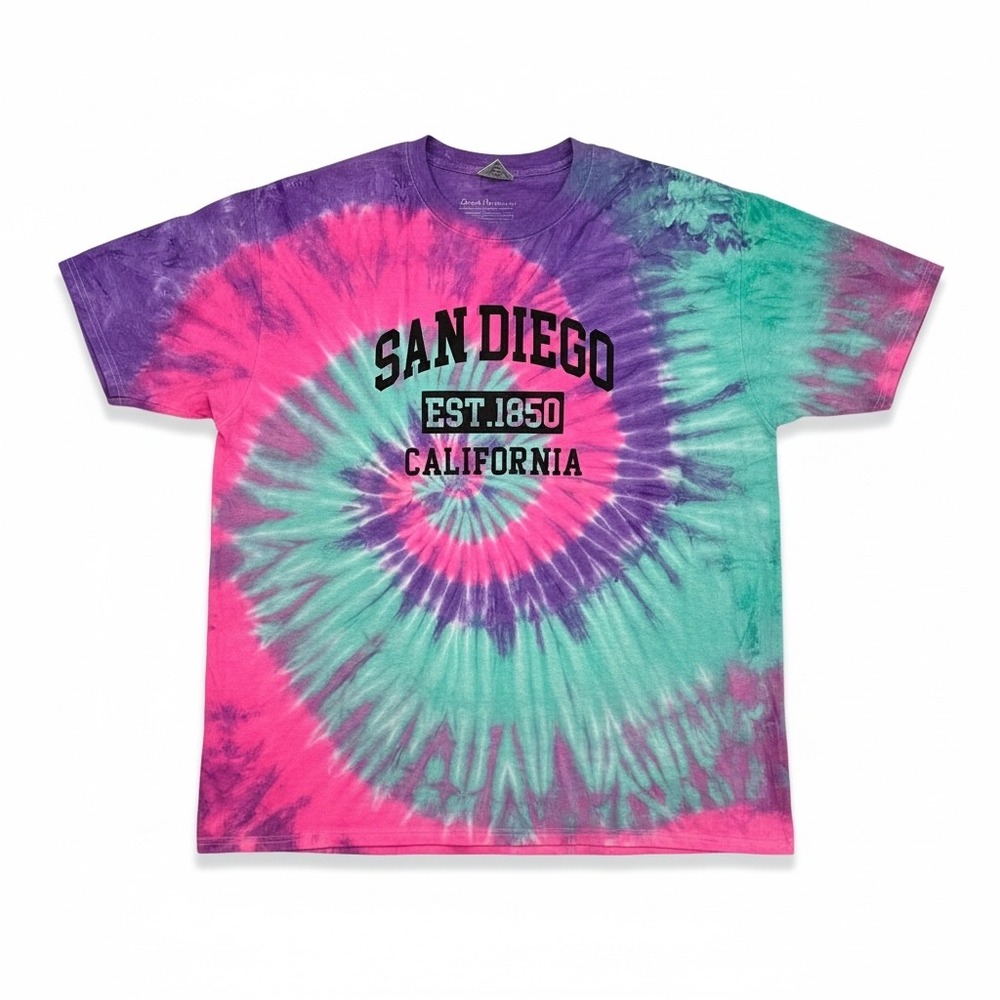 San Diego Tie Dye T Shirt‎ XL Blue Pink Purple California NWT